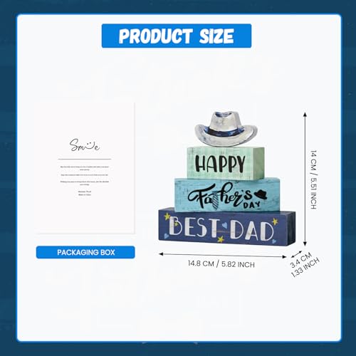 Smile Happy Father's Day Wooden Table Decor Best Dad & Cowboy Hat Desktop Signs Tabletop Decorations for Home Office Shelf - Gift for Dad, Husband, Grandpa - style: Father