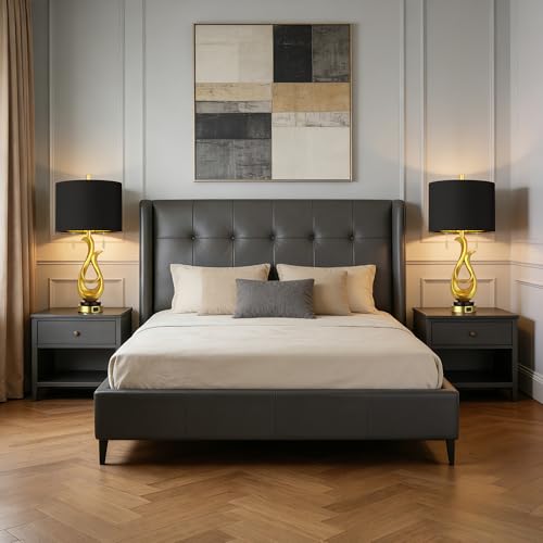 Modern Luxury Table Lamps, Gold Sculptural Bedside Lamps, Gold Leaf Finish Nightstand Lamps, 26'' Table Lamp with S Cluster Pull Chain Switch for Bedroom, Desk Lamp with USB Ports, 4 Bulbs Included