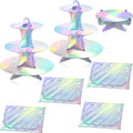 Zopeal 7 Pcs Dessert Table Display Set 3-Tier Cupcake Stand 1-Tier Cup Cake Display Tower Platters and Serving Trays Cardboard Cake Cookie Holders for Wedding Birthday Party Baby Shower(Laser Silver) - color: Laser Silver