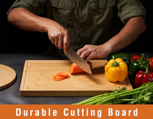 Allsum Large Bamboo Wood Cutting Boards for Kitchen, 1" Extra Thick Butcher Block with Juice Grooves & Handles Resisting to Warping and Cracking, Fancy Charcuterie Boards, 17"L x 12.5"W - size: 17"L x 12.5"W (Single)