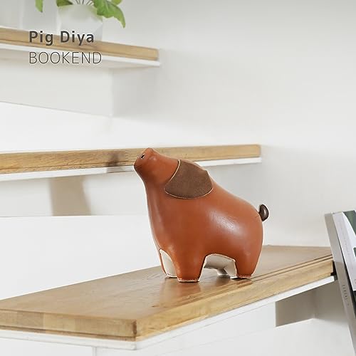 Zuny, Zuny Series Bookend Tan for Shelves, Office Decorative- Pig Diya - color: Pig Diya