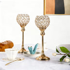 Vidisan Gold Crystal Tealight Candle Holders, Set of 2,Pillar Candle Holders Table Centerpieces for, Wedding, Home Decor，Party Housewarming Gift