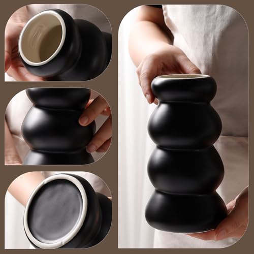 BosilunLife Ceramic Vase with Stacked Bubble Design – Boho Modern Sculptural Flower Vase for Home Decor, Shelf or Table Centerpiece (Black) - color: Black