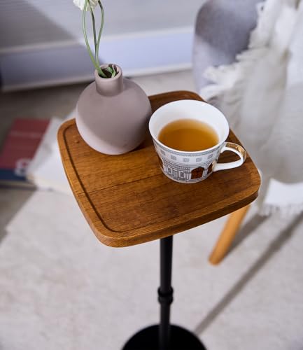 Drink Table, Small Pedestal Side Table, Cocktail Martini Tables Drink Stand, Modern Square Tiny Accent End Table with Metal Base for Small Spaces Living Room Bedroom Office Bar (Brown) - color: Nature