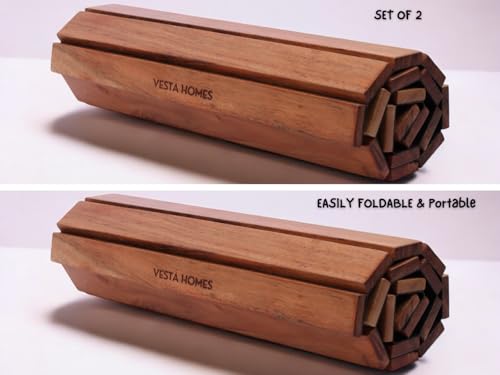 Vesta Homes Sofa Armrest Tray Set of 2 | Acacia Wood | Tambour Tray | Flexible and Foldable | Dining Table Mat | Suitable for Food, Drinks, Snacks, Cup | 17 * 11 Inches | Handcrafted in India - style: Set of 2 Couch Armrest