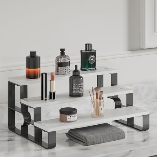 Wood Cologne Organizer for Men,Perfume Organizer for Bathroom Countertop,3 Tier Makeup Organizer for Bedroom Decor,Skincare Storage,Display Stand Shelf,Valentine's Day Gift (White, 3 Tiers-width=14") - color: White, size: 3 Tiers-width=14"