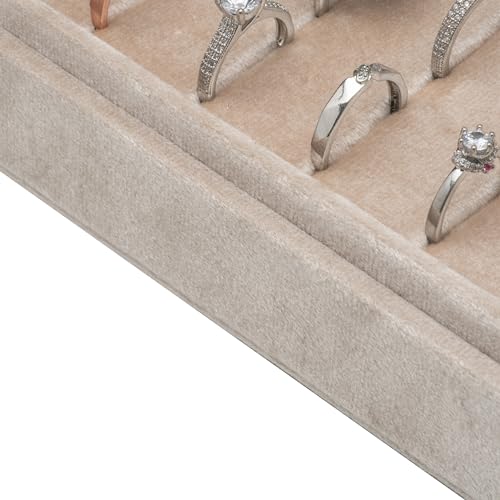 Velvet Ring Organizer Display Tray Jewelry Box Earring Holder Case for Wedding Birthday Christmas Day (Beige) - color: Beige