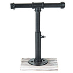 MyGift Industrial Pipe Black Metal T-Bar Adjustable Height Jewelry, Bracelet & Necklace Display Stand with Torched Wood Base - color: Black / Torched Wood