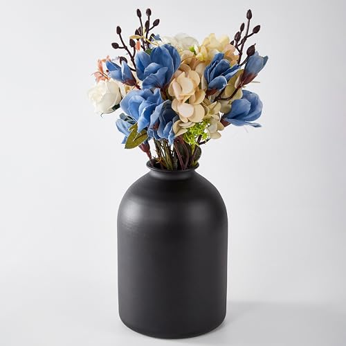 Matte Black Metal Vase, Modern Minimalist Narrow Neck Flower Vase for Home Decor, Table Centerpiece, Artificial Flowers & Floral Arrangements - color: Black