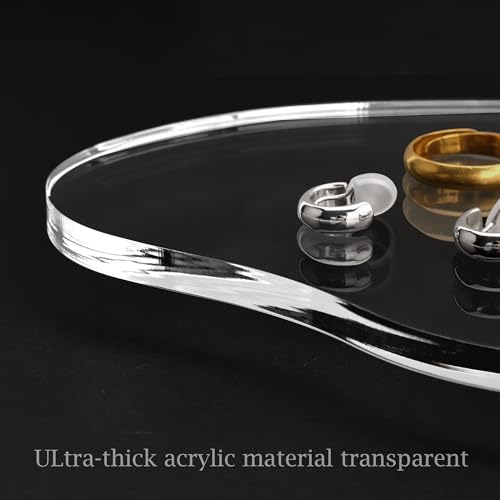 Acrylic Jewelry Dish Tray trinkets Organizer - 8mm Thickened Crystal Clear, Elegant Shape for Rings Necklaces Watches - Multi-Use Display for Perfume, Aromatherapy & Vanity Table Decor