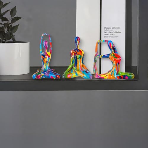 Colorful Abstract Yoga Figurines Set of 3 - Vibrant Graffiti Art Sculptures, Modern Home Decor Accents, Unique Gift for Yoga Lovers, Meditation Room & Living Room Shelf Desk Decor - color: Graffiti C
