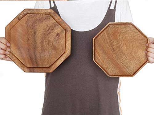 Set of 2 Acacia Wooden Trays Serving Platters Round Square Veggie Serving Tray Decor Bread Charcuterie Board Fruit Hosting Essentials Cheese Platter Vegetable Food Dish Charger Plate Charcuterie Board - size: 8-10 Inch (Pack of 2)