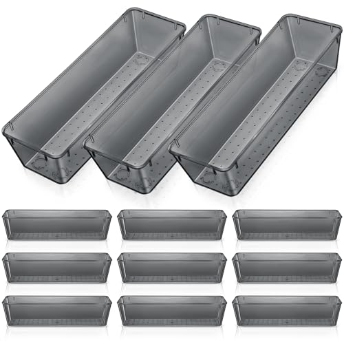 Maitys 12 Pcs Clear Drawer Organizer 9 x 3 x 2 Inches Plastic Rectangle Trays Makeup Vanity Storage Bins and Kitchen Drawers Dividers for Office Desk Silverware Kitchen Utensils(Black) - color: Black, size: 9 x 3 x 2 Inches
