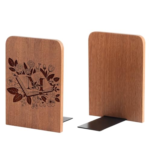 Wood Bookends, Book Ends for Shelves with Decorative Alphabet A and Z Design - Heavy Duty Iron & Ebony Wood Book Ends for Shelves Bookcase Desk - 1 Pair - M - color: M