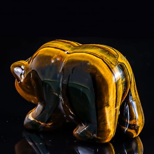 3" Red Yellow Tiger Eye Crystal Bear Figurine Gifts for Hand Carved, Gemstone for Office Bear Statues Home Decor - color: Yellow Tiger Eye