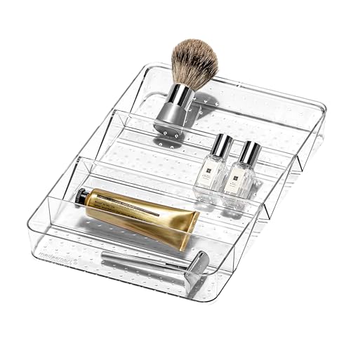 madesmart Angled Storage Tray, Make-up Bathroom Organizer, Lipstick, Razors, Q-Tips, Bath Essentials Angled for Easy-Viewing, Large, Clear