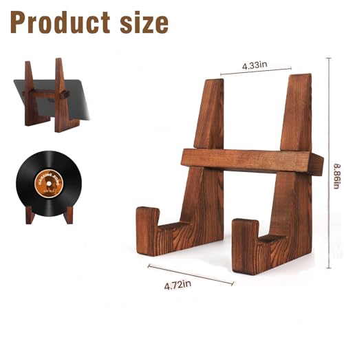 DEBETOOL Cookbook Stand for Kitchen - 8.8 inch Wooden Cookbook Holder for Kitchen Counter Decor, Multifunctional Recipe Book Stand, Rustic Brown Recipe Book Holder Stand