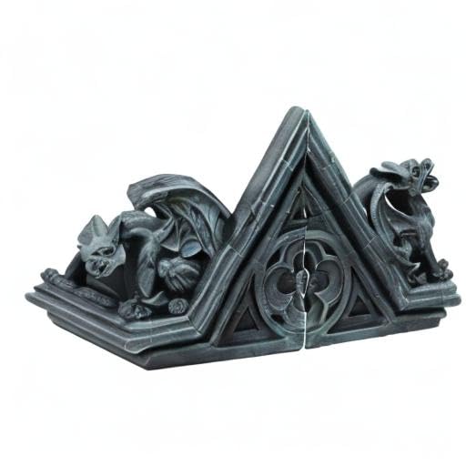 Ebros Gothic Roaring Gargoyles with Celtic Floral Knotwork Bookends Figurine Set in Rooftop Sculptural Design 7" High Medieval Renaissance Architectural Goth Decor Resin Sculptures Gargoyle Statue