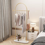 Gold Clothing Rack with Marble Base, Modern Gold Coat Racks Freestanding with 2 Hooks, Heavy Duty Clothes Rack, Coat Rack Stand for Entryway, Bedroom, Living Room, Boutiques - style: Coat-23.6''W