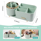 Makeup Organizer Countertop with Drawer 360 Rotating Brush Holder Storage Large Capacity Skincare Cosmetic Display Cases for Vanity Bathroom Desktop, Model 3016 Green - color: Green