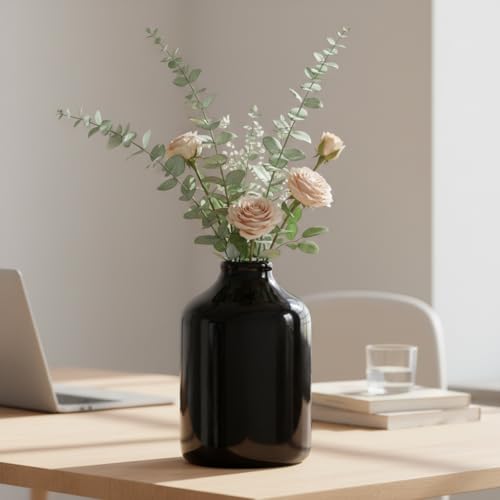 Sunddo Black Ceramic Vase - 7 Inch Modern Flower Vase for Pampas Grass, Minimalist Decorative Vases for Centerpieces, End Table, Wedding, Dining Table Decor, Bookshelf Decor - color: Black, size: 7 inch