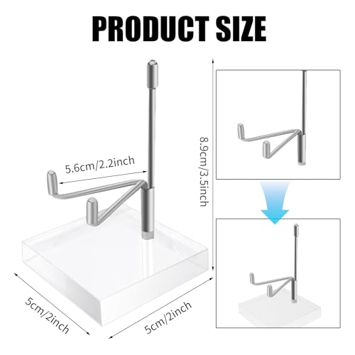20 Pcs Adjustable Metal Arm Display Stand with Acrylic Base Silver Easel Rock Decorative Plate Holder for Picture Book Mineral Geodes Agate Coral Collection