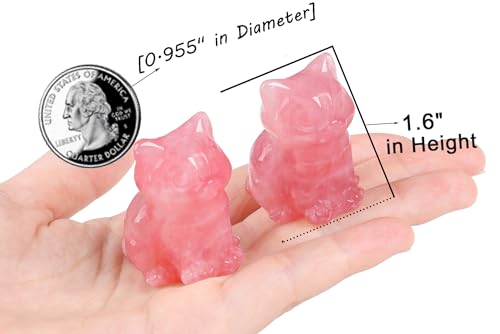 QINJIEJIE Rose Quartz Cat Figurines Pink Gift Cat Decor Crystals Healing Stone Statue Natural Gemstone Sculpture Home Office Desk Decoration Cute Kitten Statue for Women - color: P-rose Quartz, size: 1.5 inches