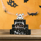 Smile 4 Pcs Wooden Blocks Signs, Happy Halloween Indoor Decorations, Skull Farm Decor Spooky Rustic for Home Table Shelf and Kitchen - style: Skull