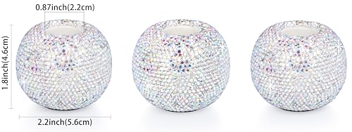 Vixdonos Round Resin Rhinestones Candlestick Holders Set of 3 Ceramic Candle Holder Bulk for Taper Candles,Silver - color: Rhinestones-silver