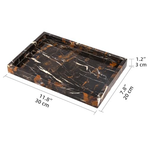 Marble Bathroom Vanity Tray, Natural Luxury Vanity Home Kitchen Bathroom Table Tray, Stone Decorative Countertop Dresser Trays for Key Coffee Perfume Jewelry Makeup (Black Gold, 12"x 8" x1.2") - color: Black Gold, size: 12" x 8" x 1.2"