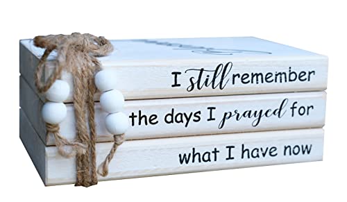 LIVDUCOT Wooden Decorative Books Stack for Coffee Table Faux Book Stack for Decoration I Still Remember the Days I Prayed Modern Farmhouse Decor White Book Decor for Shelf Mantle 7.5x5x3' - color: Prayed