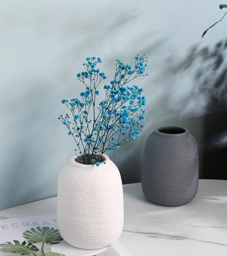 Grey Ceramic Vases, Textured Modern Vases, Home Decor Vases, Suitable for All Kinds of Places, Can Also Be Used As Gifts for Others, Independence Day and Other Festivals. (Grey Blue) - color: Grey Blue