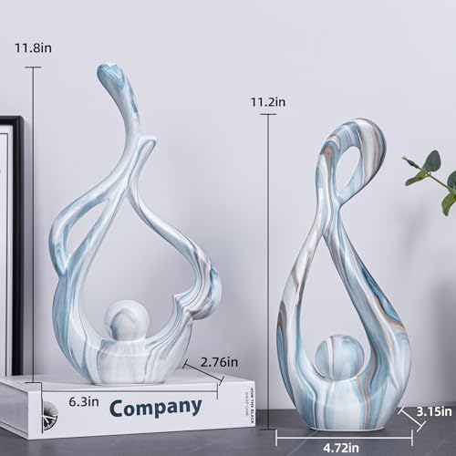 Blue Sculptures Home Decor, Ceramic Statues Coffee Table Decor for Living Room, Table Centerpiece for Dining Room, Shelf, Entry, Modern Minimalist Abstract Art Objects (2pcs) - color: Blue Marble Set