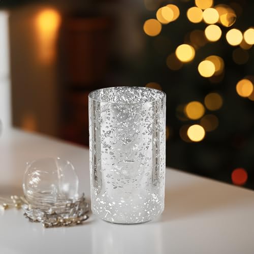 WGVI Hurricane Candle Holder Sleeve, W: 4", Ht: 6", Silver Speckled Glass Cylinder Open Both Ends, Chimney Tube Shade, 1 Piece - size: 4x6"H