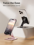 Nulaxy 2 Pack Dual Folding Cell Phone Stand, Fully Adjustable Phone Holder for Desk, Compatible with iPhone 17 16 15 14 13 12 11, Nintendo Switch, All Phones, Black & Rose Gold - color: A-Black & Rose Gold