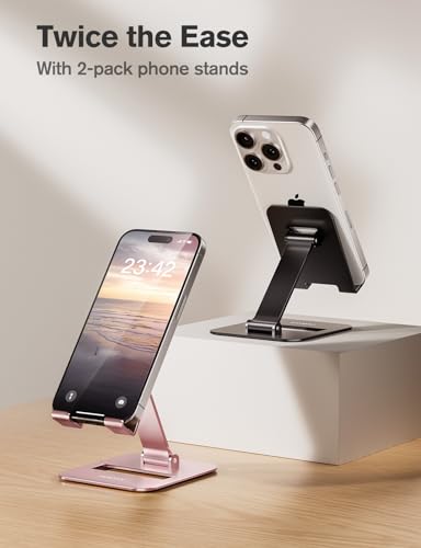 Nulaxy 2 Pack Dual Folding Cell Phone Stand, Fully Adjustable Phone Holder for Desk, Compatible with iPhone 17 16 15 14 13 12 11, Nintendo Switch, All Phones, Black & Rose Gold - color: A-Black & Rose Gold