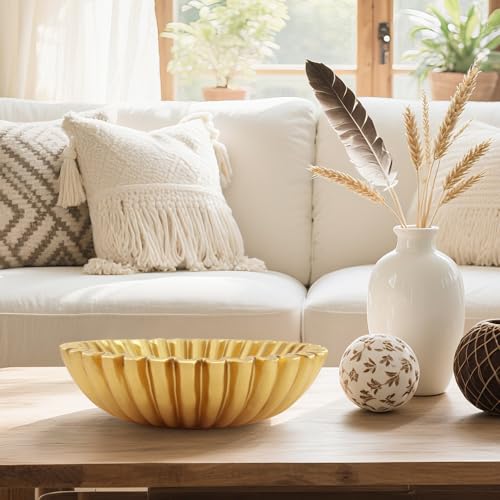 Large Modern Decorative Ruffle Bowl for Home Decor Fruit Bowl Organic Catch All Key Kitchen Entryway Shelf Coffee Table,Gold - color: Gold