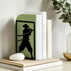 Peacoblue Metal Bookends for Shelves, Modern Decorative Heavy Duty Study Book Ends Stoppers for Office, Desk, Shelf, Room 5.3"x4.3"x7.9" Cast Iron Simple Tall Bookends 1 Pair (Japanese Samurai) - style: Japanese Samurai