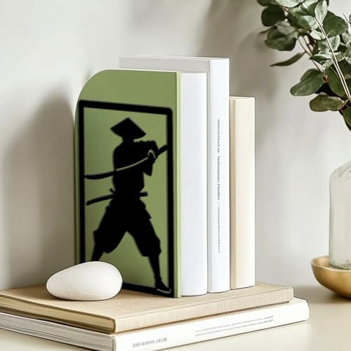 Peacoblue Metal Bookends for Shelves, Modern Decorative Heavy Duty Study Book Ends Stoppers for Office, Desk, Shelf, Room 5.3"x4.3"x7.9" Cast Iron Simple Tall Bookends 1 Pair (Japanese Samurai) - style: Japanese Samurai