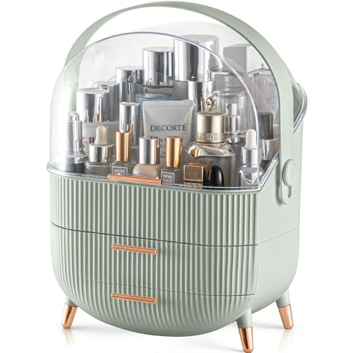 CANITORON Makeup Organizer,Skincare Organizer with 2 Drawers and Transparent Cover,Cosmetic Display Case for Vanity Organizer and Bathroom Countertop Storage.(Sage Green) - color: Sage Green
