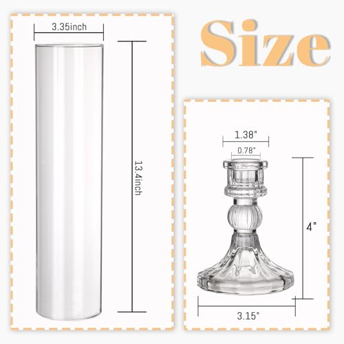 6 Set Hurricane Glass Candle Holders for Taper Candles, Vertical Striped Candlestick Holders with Windproof Glass Tubes 13.4" H for Wedding, Dinner Table Centerpieces, Festival and Party Decor - size: 3.3"D-13.4"H -6pcs+6pcs Striped Candlestick Holder