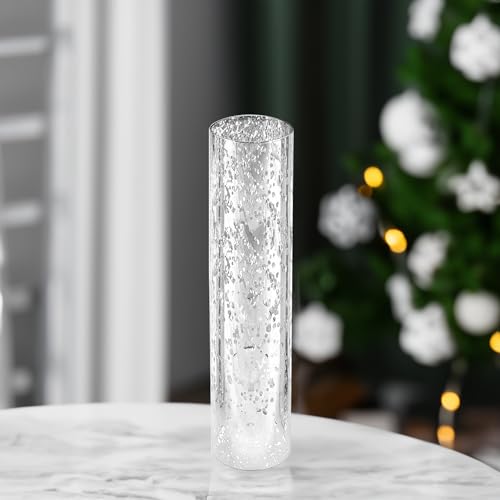 WGVI Hurricane Candle Holder Sleeve, W: 3", Ht: 14", Silver Speckled Glass Cylinder Open Both Ends, Chimney Tube Shade, 1 Piece - size: 3x14"H