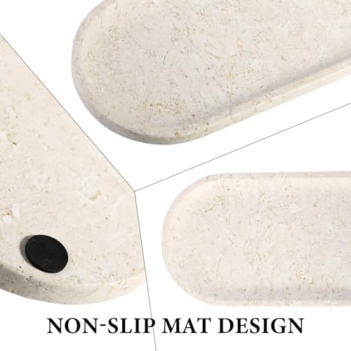 Koville Marble Tray for Bathroom Countertop, 12"x6" Beige Marble Vanity Storage Trays for Perfume, Cosmetics, Jewelry, Stone Tray for Kitchen, Decorative Trays for Dresser Organizer - color: Beige, size: 12" x 6" x 0.7"