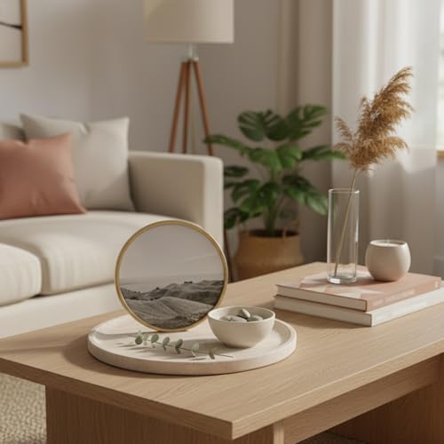 Koville Natural Travertine Tray for Home Decor, 10 Inch Round Serving Tray for Kitchen and Coffee Table, Decorative Marble Bathroom Trays for Counter, Luxury Vanity Tray, Light Beige Stone Tray