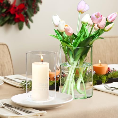 Hurricane Candle Holder,Open Ended Glass Candleholder Multiple Size Choices,Clear Cylinder Glass Candle Holder for Wedding Centerpieces(6 PCS,3 PCS H:6" D:4",3PCS H:5.5" D:3.3") - size: 3 PCS H:6" D:4",3PCS H:5.5" D:3.3"