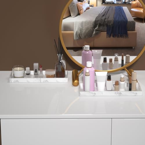 2 Packs Silicone Bathroom Vanity Tray Large 11.8" ＆ Large 11.8" Set - Rectangle Shatterproof Flexible Bathroom Tray for Soap Dispenser, Tissues, Candles, Towel, Plant, Perfume Key - color: White 11.8" & 11.8"