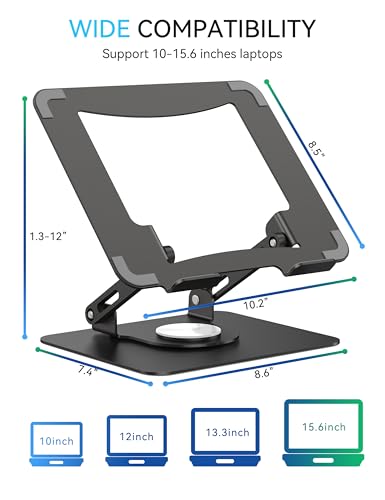 SOUNDANCE 360 Rotating Laptop Stand, Ergonomic Computer Riser for Desk, Adjustable Height Multi-Angle Metal Holder, Foldable Portable Notebook Elevating Base for Office & Home, Black - color: Black