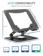 SOUNDANCE 360 Rotating Laptop Stand, Ergonomic Computer Riser for Desk, Adjustable Height Multi-Angle Metal Holder, Foldable Portable Notebook Elevating Base for Office & Home, Black - color: Black