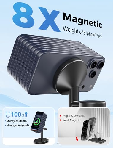 Hevanto 2026 3 in 1 Wireless Charging Station for Apple MagSafe Charger, 15W Fast Magnetic Mag-Safe Charger Stand for iPhone 17 16 15 14 13 12 17e Apple Watch AirPods Series, Gifts for Men - color: Black
