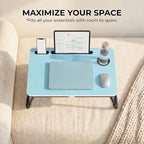 BUYIFY Foldable Laptop Bed Desk for Couch, Sofa - Large Lap Desk Tray Table with Cup Holder and Tablet Slot - Portable Notebook Stand for Eating, Writing, Studying and WFH (Blue) - color: Blue